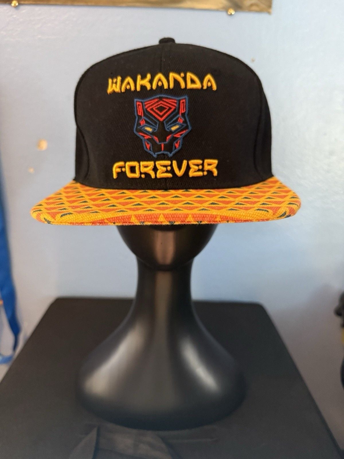 Marvel Black Panther Adult Hat Cap Black Yellow Wakanda Forever Tribal Snapback 2