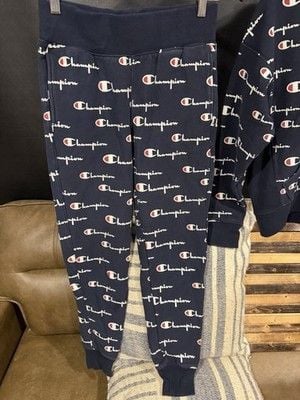 Champion Men’s Blue Logo Fleece Sweatsuit Set Hoodie & Tapered Pants S Top M 3