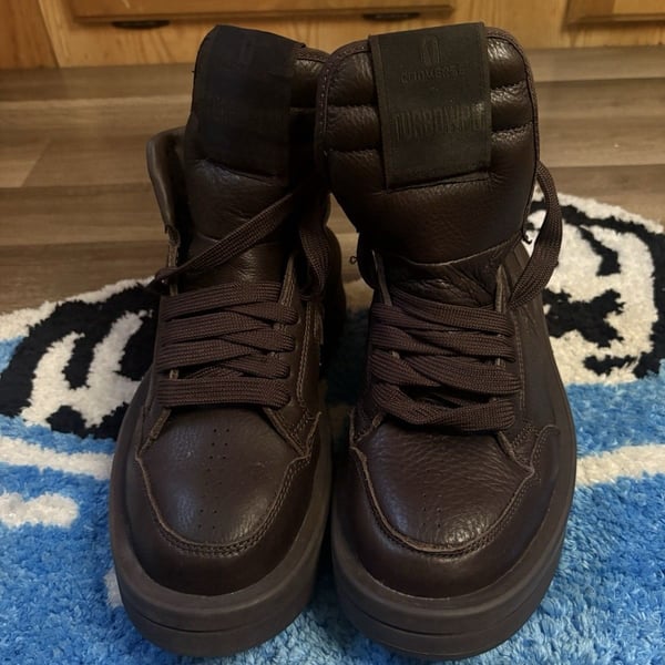 Converse × Rick Owens DRKSHDW TURBOWPN Mid Brown Leather Sneakers Size 8.5 Women