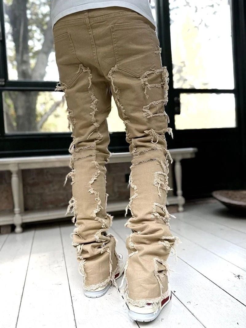 Men's Ripped Stacked Jeans | Fringe Detail | Slim Streetwear Denim 3