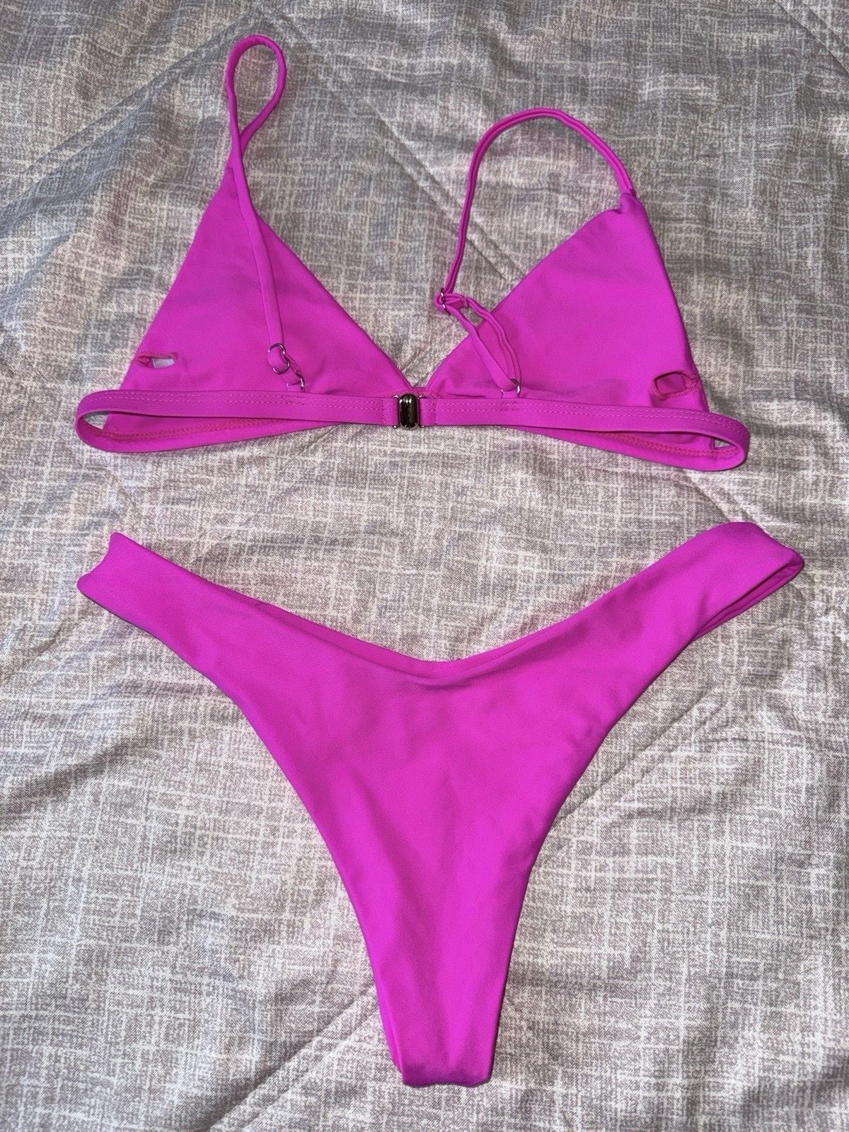 Women's Pink Solid Triangle Bikini Set 2 Piece Spaghetti Straps Regular, S-M 3