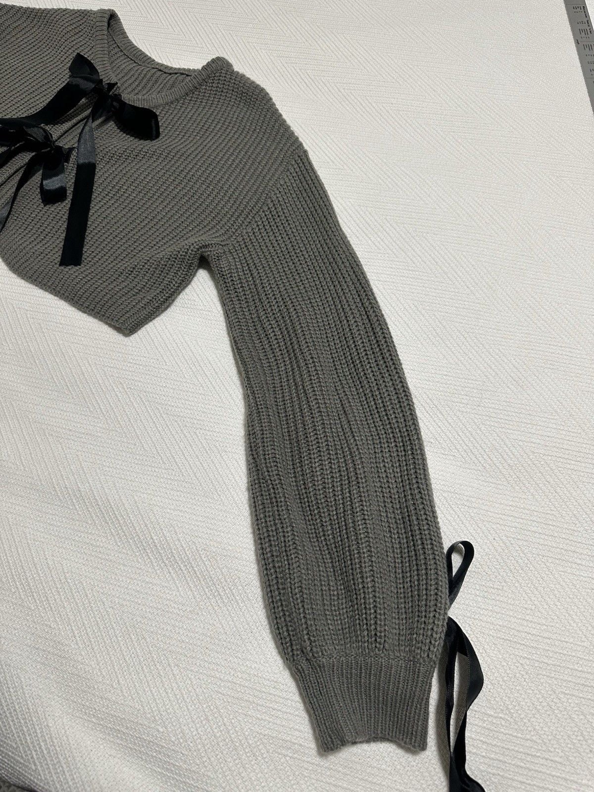 Bow Knot Knitted Cardigan Sweater SMALL Gray Jumpers Short V Neck Long Sleeves 8