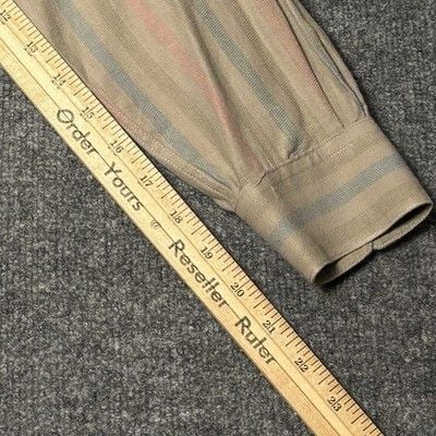 Vintage Sanfranco Ruffini Men Button Down Shirt L Neck Tan Stripe spring casual 16