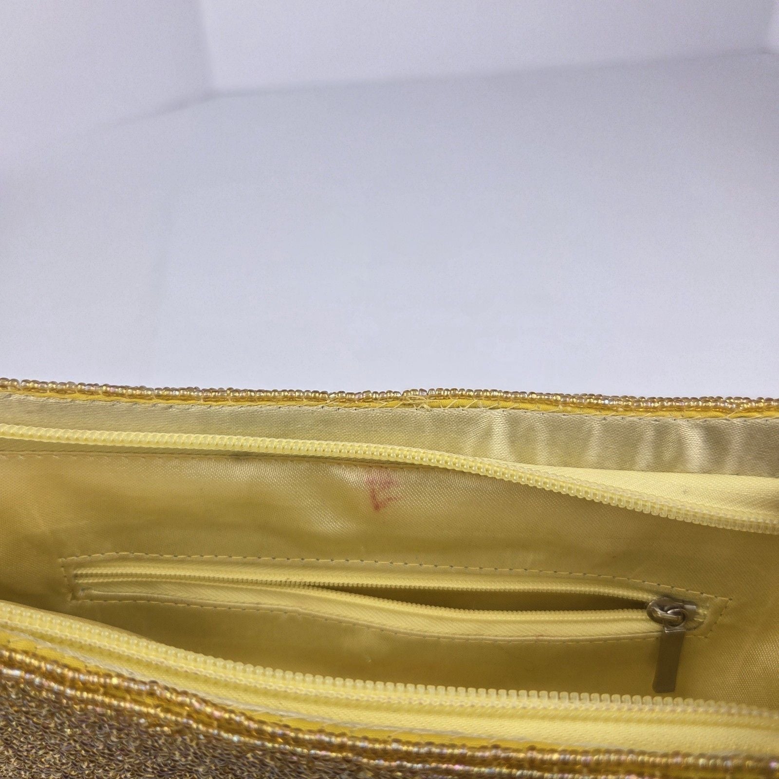 Vintage Yellow Glass Seed Beaded Baguette Shoulder Bag 1960s Mod Evening 11