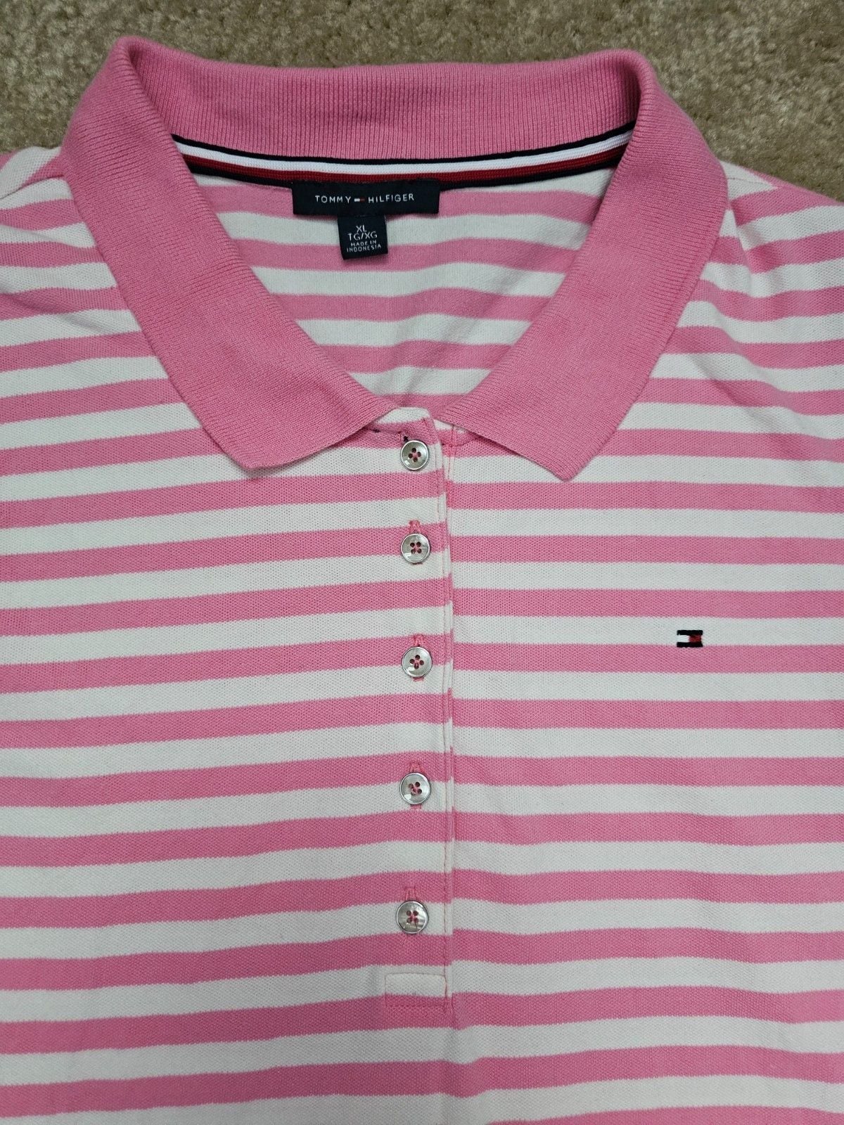 Tommy Hilfiger Women XL Pink White Striped Sleeveless Polo Dress Preppy Golf 6