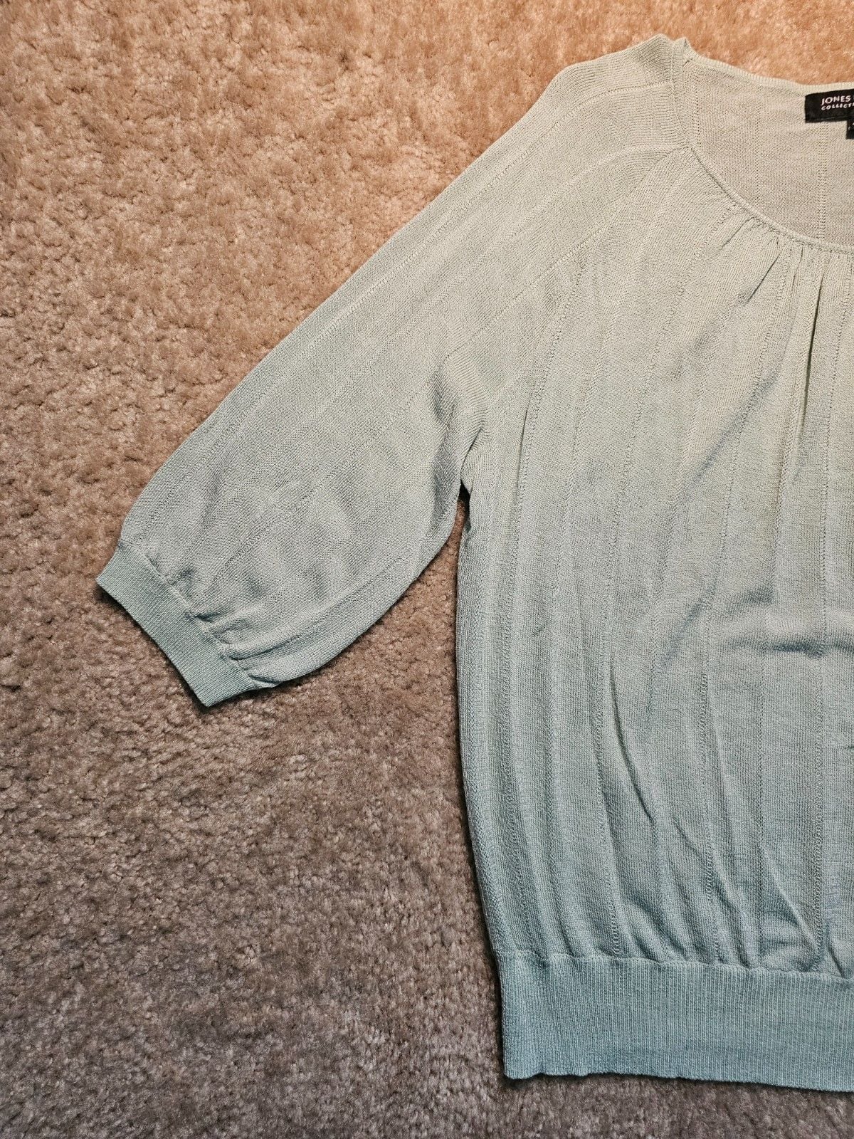 Jones New York Collection Women's L Sage Green 3/4 Sleeve Knit Pullover Sweater 3