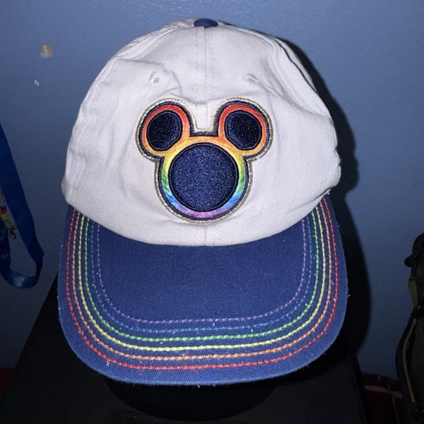 Mickey Mouse Head Pride Logo Cap Hat Gray Blue Adjustable Rainbow Embroidered