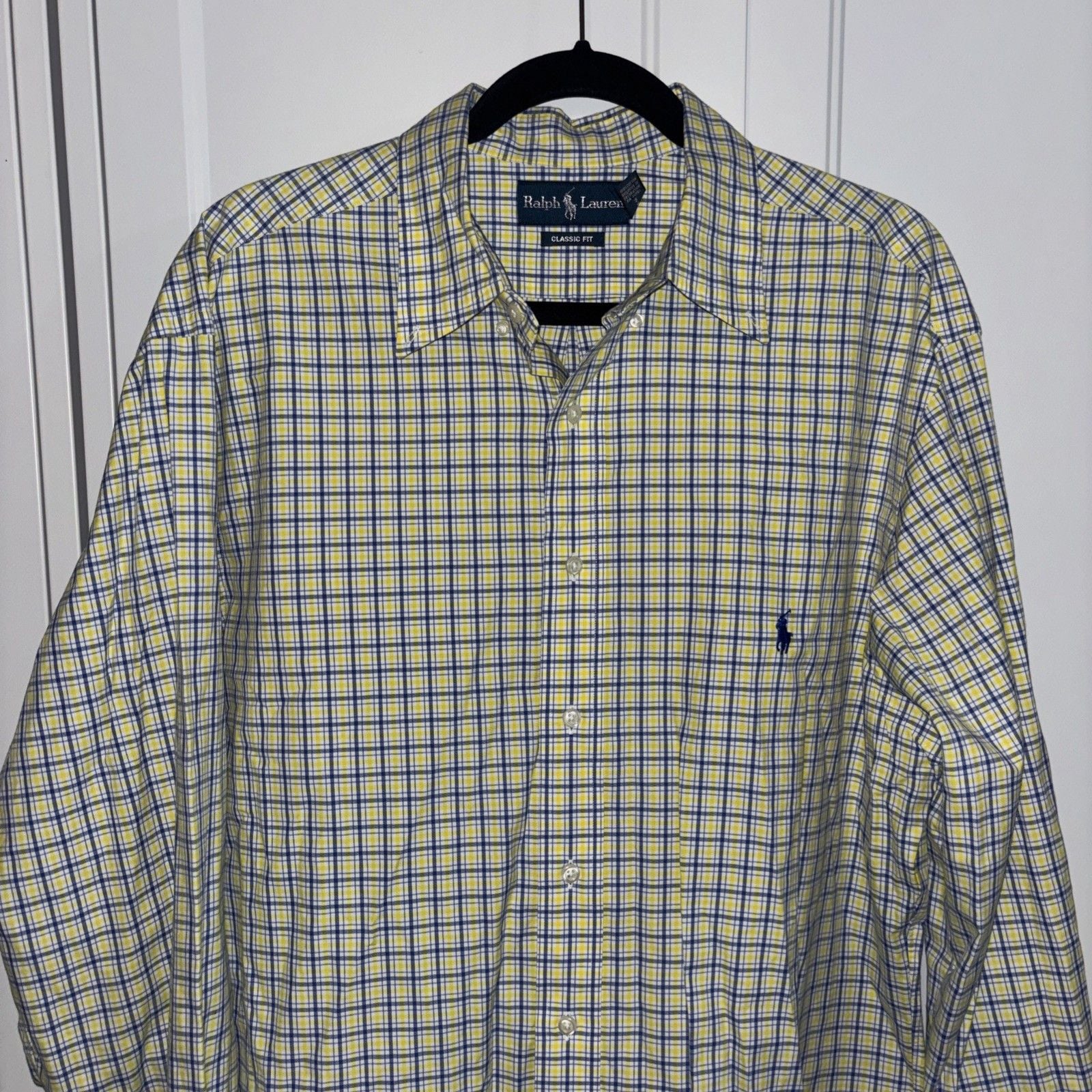 Ralph Lauren Shirt Men's Large Tall Blue Yellow Check Long Sleeve 4