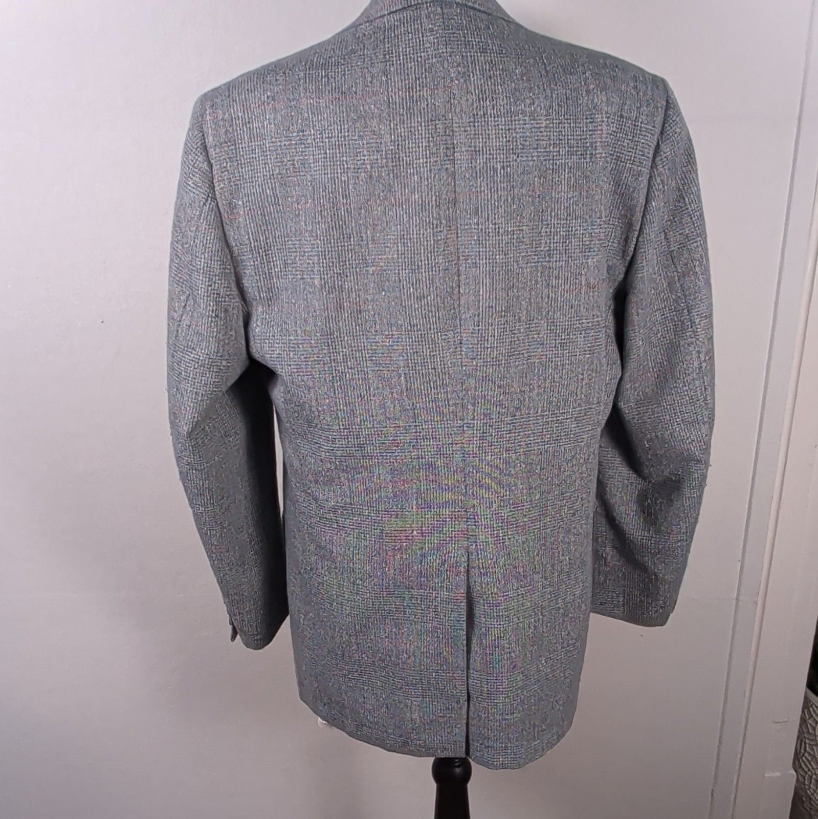 Vintage 40R Sport Coat Made in USA Plaid Blazer Grey Blue Addis Deys Syracuse 7