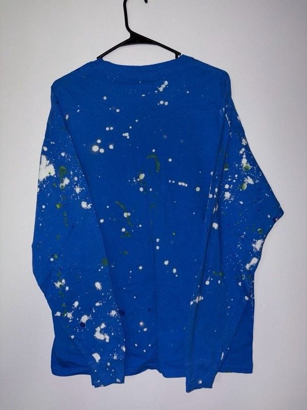Hanes ComfortSoft Blue Paint Splatter Long Sleeve T-Shirt Size Large 4