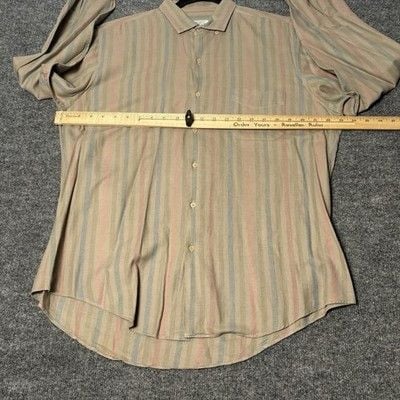 Vintage Sanfranco Ruffini Men Button Down Shirt L Neck Tan Stripe spring casual 13