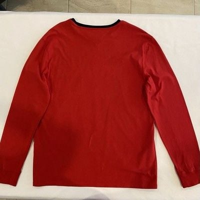 Men's Tommy Hilfiger Red Crew Neck Logo Pullover Sweater Sweatshirt Size Large 8