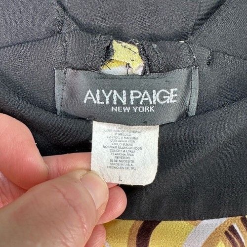 VTG Y2K ALYN PAIGE Abstract Yellow Geometric Midi Dress Size L Grunge Whimsical 9