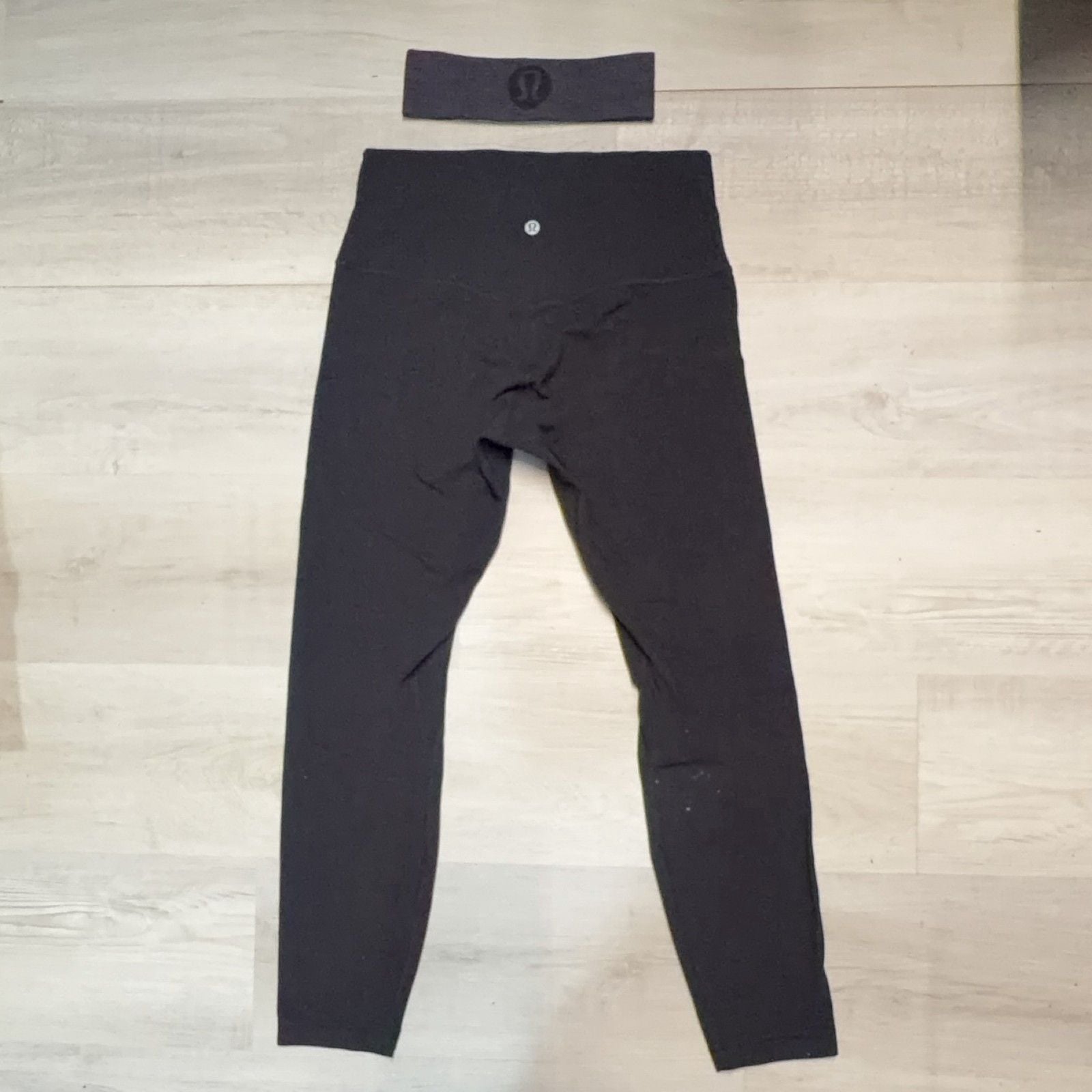 lululemon 2-Piece Set Women Black Leggings & Headband Yoga Gym Stretch Athletic 2