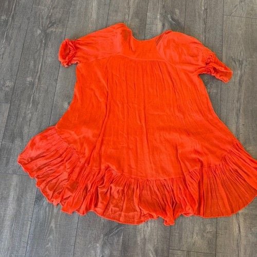 Free People Bright Orange Flowy Ruffle Dress Tunic Boho Size M Relax 4