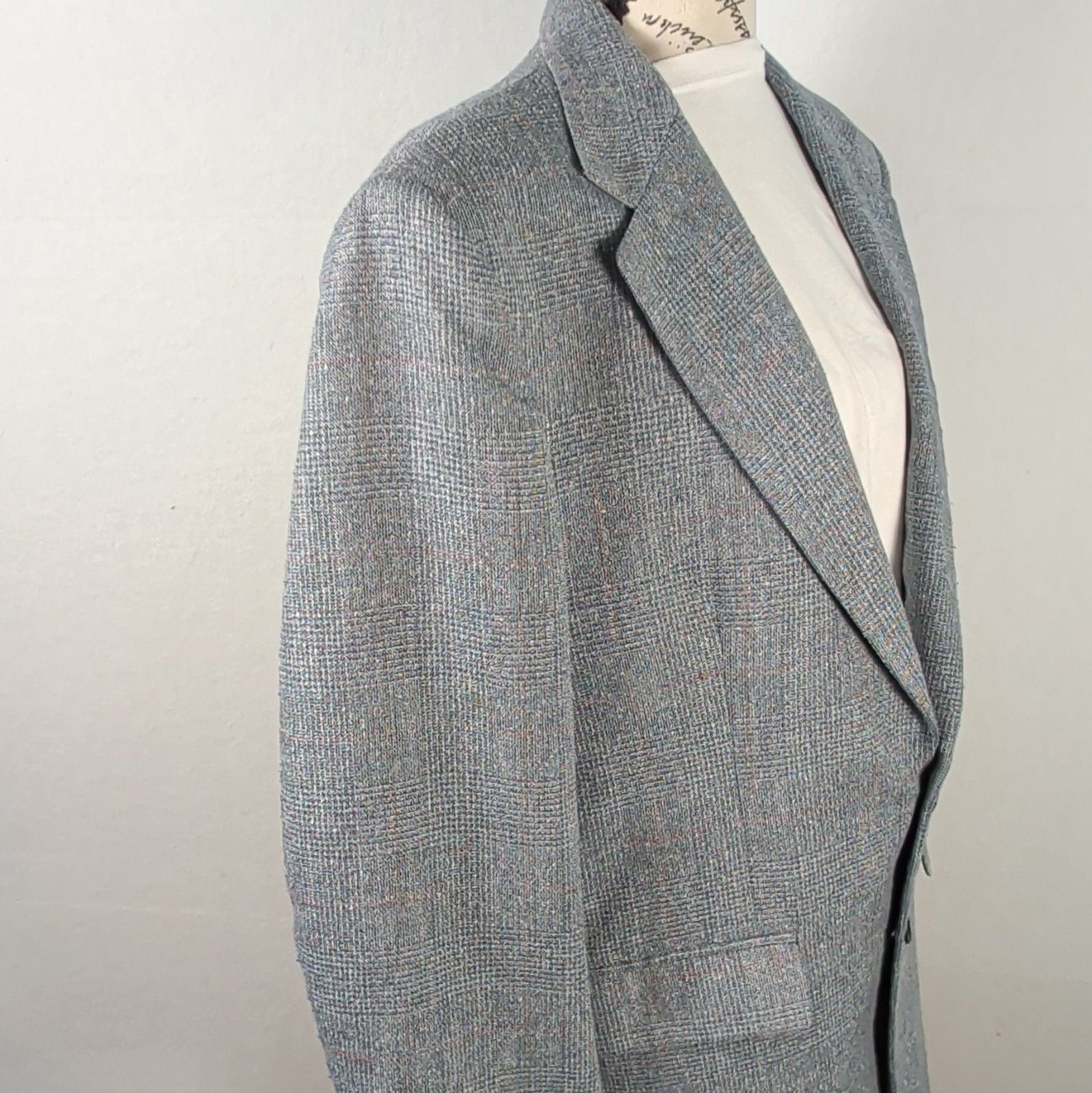 Vintage 40R Sport Coat Made in USA Plaid Blazer Grey Blue Addis Deys Syracuse 10