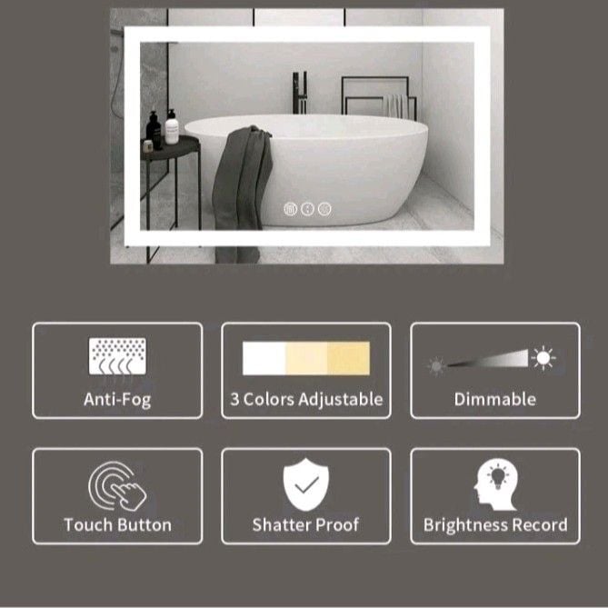 LED Bathroom Mirror 40x32 Front & Backlit Anti-Fog Dimmable 3 Color Tempered 3