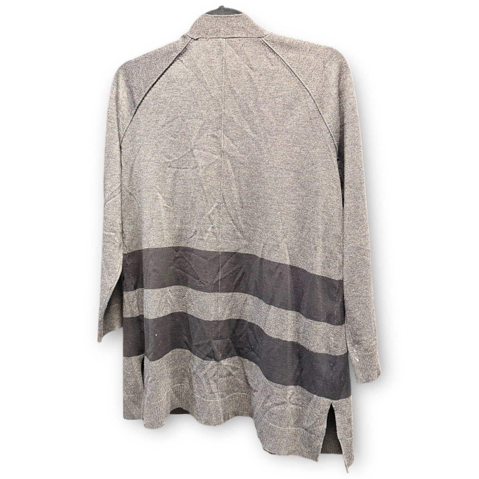 EUC Pointelle Gray & Charcoal Open Front Draped Cardigan Medium 8