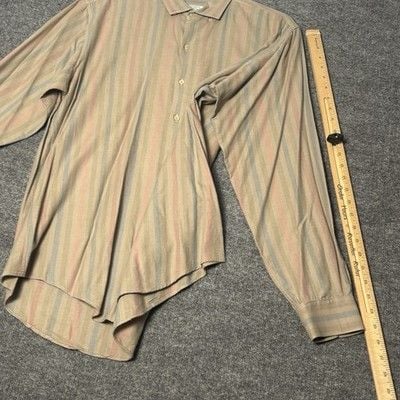 Vintage Sanfranco Ruffini Men Button Down Shirt L Neck Tan Stripe spring casual 17