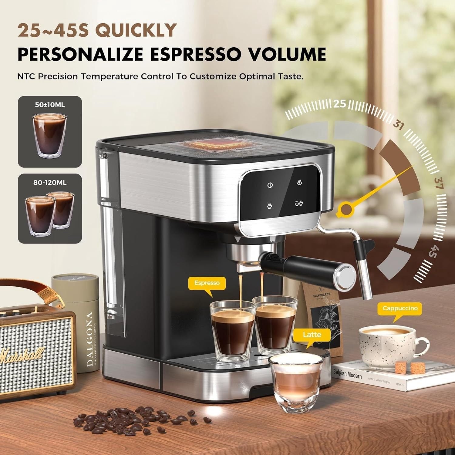 Compact Espresso Machine Professional 20 Bar with Touch Panel, Black 4