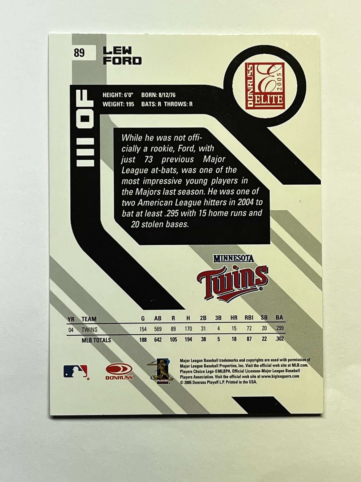 2005 Donruss Elite Turn of the Century Lew Ford #89 Holo /750 Minnesota Twins 2