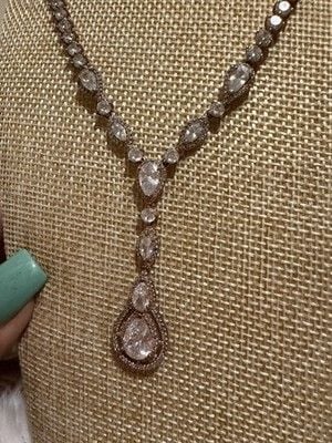 Rose Gold Cubic Zirconia Teardrop bridal Jewelry Set Necklace & Earrings 5
