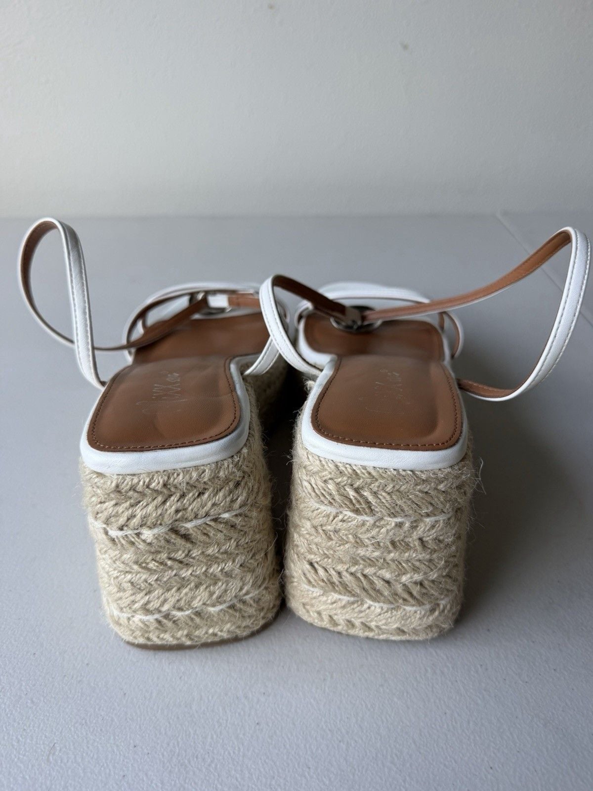 Rahonali Women’s White Leather Espadrille Wedge Sandals Slip On Straps 10 5