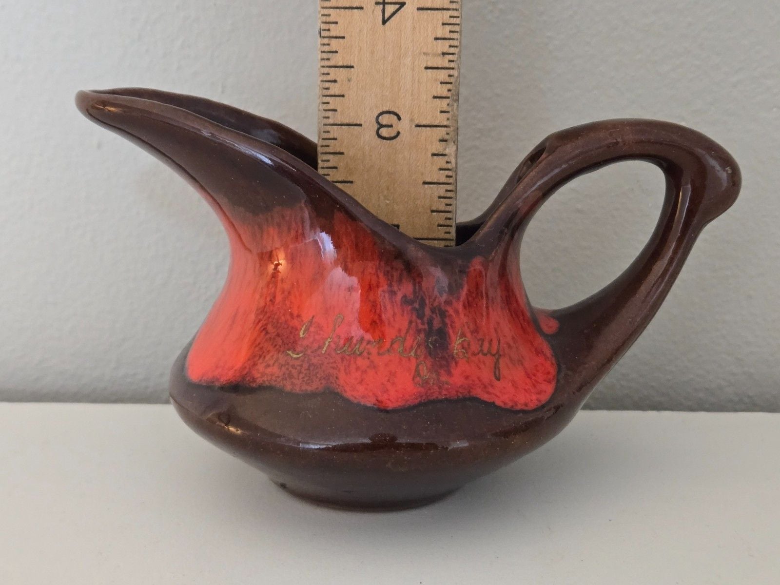 Vintage Drip Ware Glaze Brown and Orange Creamer ~ Thunder Bay Ontario 10