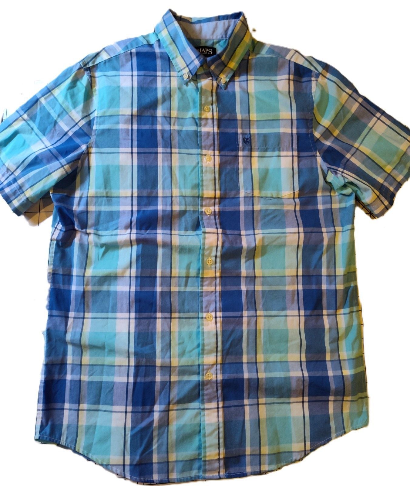 Chaps Men's Short Sleeve Easy Care Blue Button Down Shirt Size Medium 2