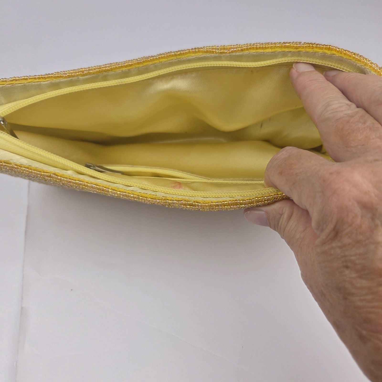 Vintage Yellow Glass Seed Beaded Baguette Shoulder Bag 1960s Mod Evening 8