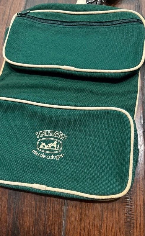 Vintage Hermès Eau de Cologne Green Canvas Promotional Toiletry Travel Pouch 4