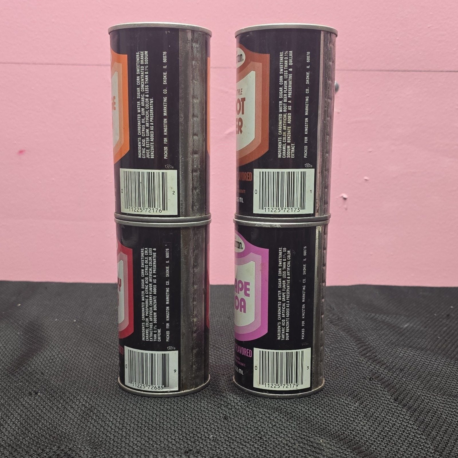 Kingston Soda Advertising Cans Lot of 4 12 oz Orange Grape Cherry Cola Root Beer 2