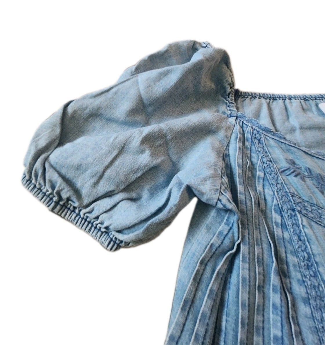 Billy T Women’s Blue Denim Shift Dress Short Embroidered Puff Sleeve S 8
