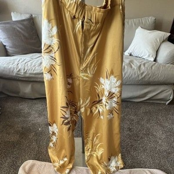 Rachel Roy Wide-Leg Elastic Waist Floral Yellow Women's Pants