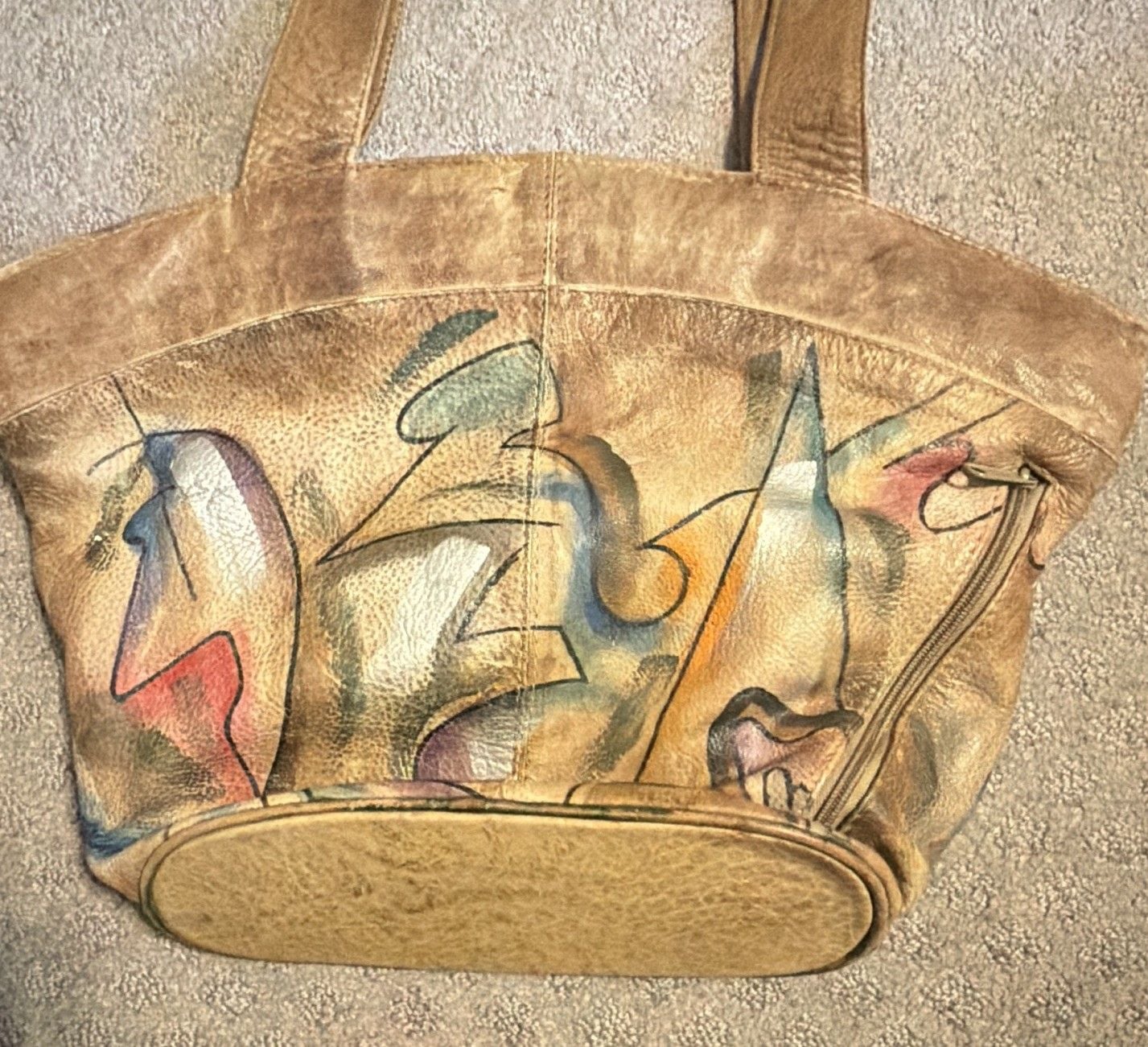 Vintage Sam Sam Hand Painted Leather Shoulder Bag Boho Abstract Wearable Art 4