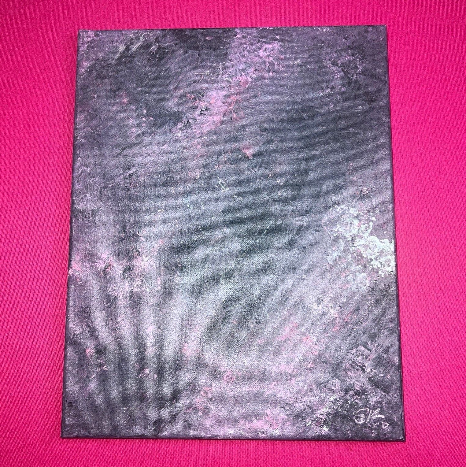 Original Abstract Acrylic Painting – Dark Grey, Pink & Silver Wall Decor 1