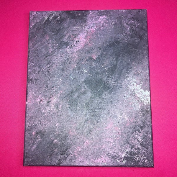 Original Abstract Acrylic Painting – Dark Grey, Pink & Silver Wall Decor