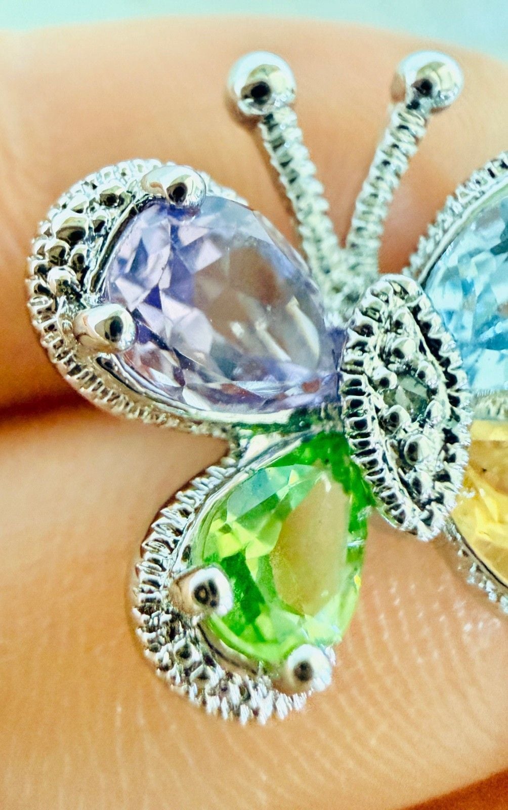 Vintage Sterling Silver Butterfly Pendant Amethyst Topaz Peridot Citrine 7