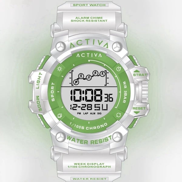 Activa x Invicta Digital Essentials White Green 50mm Watch ACW8082-030 NIB