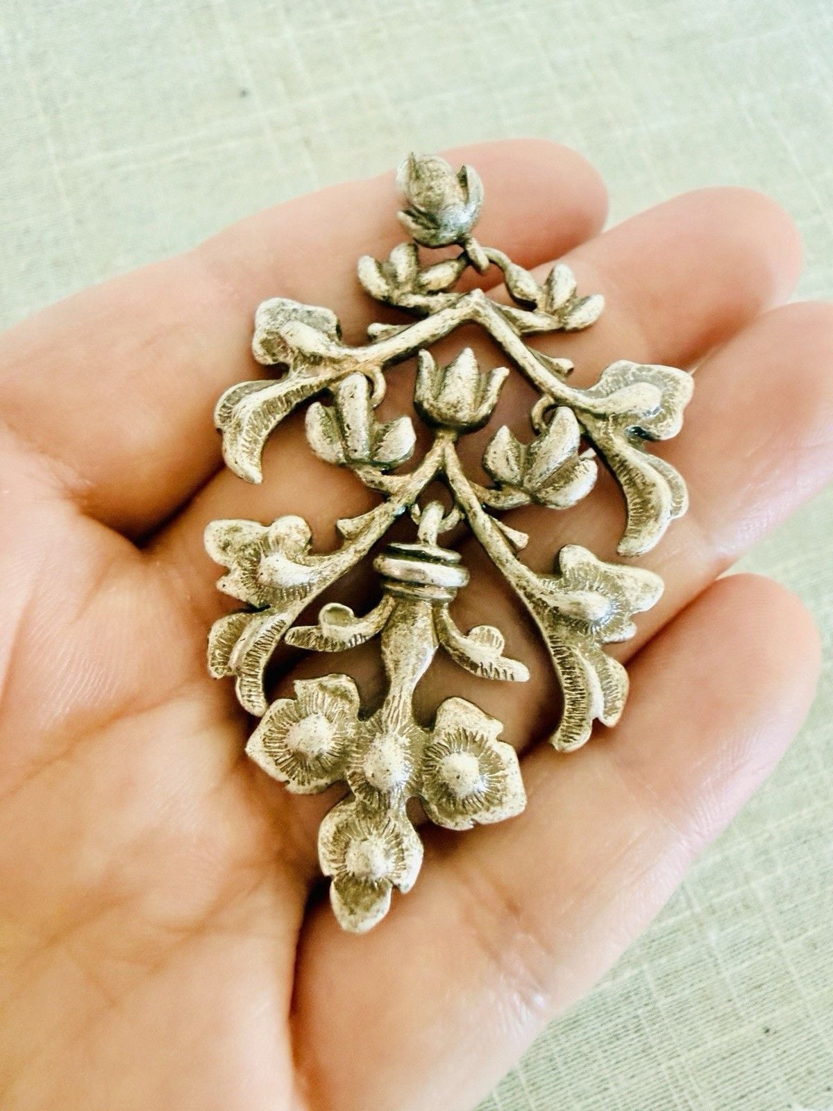 Art Nouveau Sterling Silver Chandelier Dangle Earrings 2.5” Floral 23.7g 6