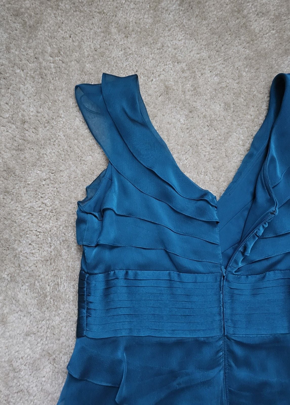 Adrianna Papell Occasions Teal Ruffle Chiffon Cocktail Dress Women's 14 8