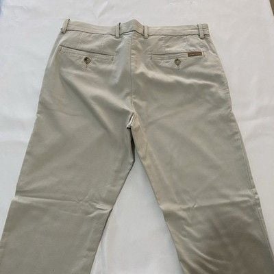 Perry Ellis Pants Mens 34x32 Cream Slim Fit Flat Front Trousers 9