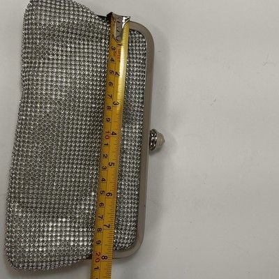 Silver Rhinestone Shimmer Sparkle Clutch Evening Bag With Long Chain Strap 11