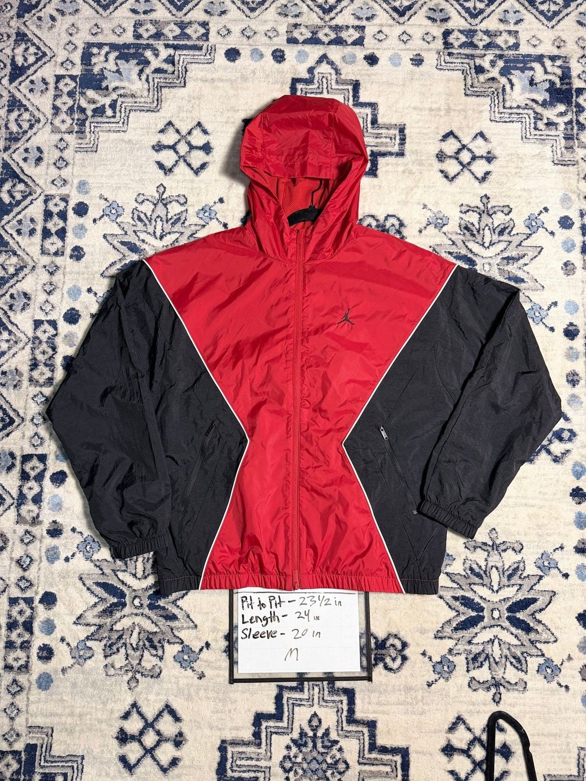 Jordan Men’s Medium Red Black Hooded Jacket Jumpman 2-Way Full Zip NWT 2
