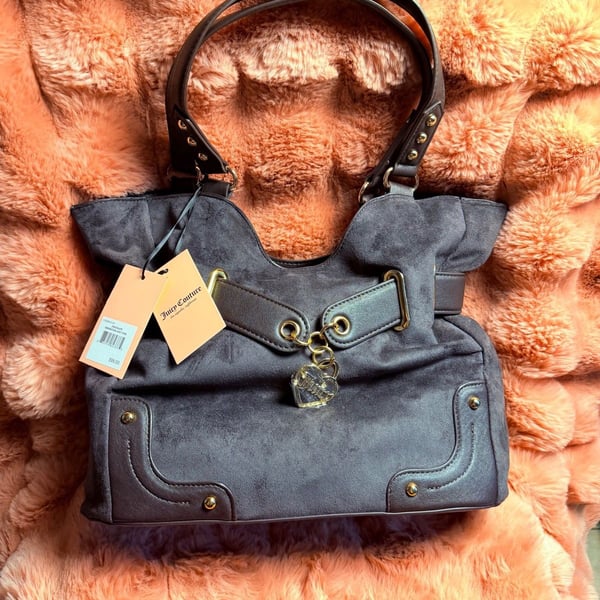 Juicy Couture Dark Brown Suede Leather Handbag with Gold Hardware