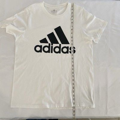 Adidas Men's White Crew Neck T-Shirt with Black Logo Stripe Size L 7