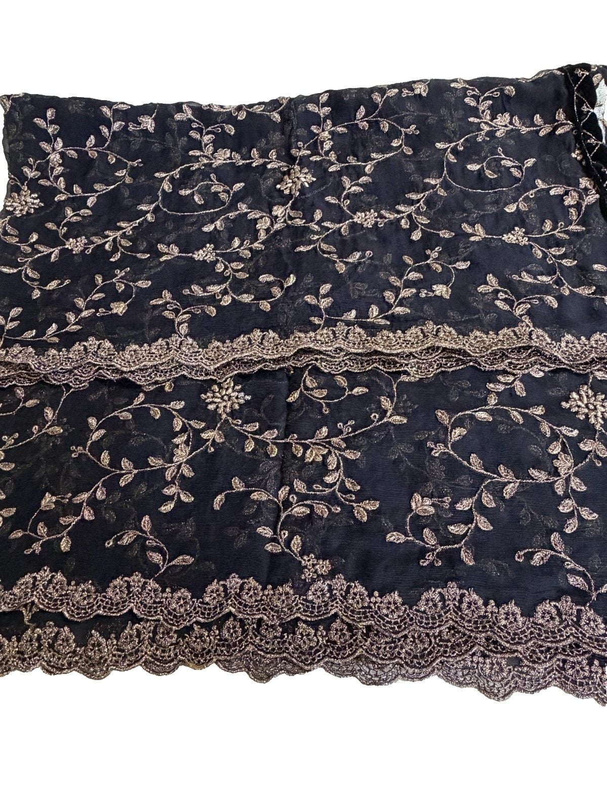 Black Chiffon Fancy Dupatta Gold/ Zari Embroidered Pakistani Indian 5