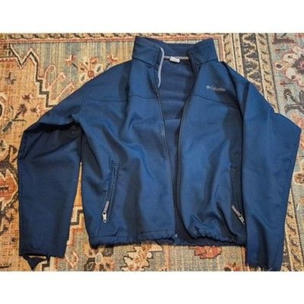 Columbia Mens Softshell Fleece Lined Jacket Navy Blue Full Zip XXL Outdoor