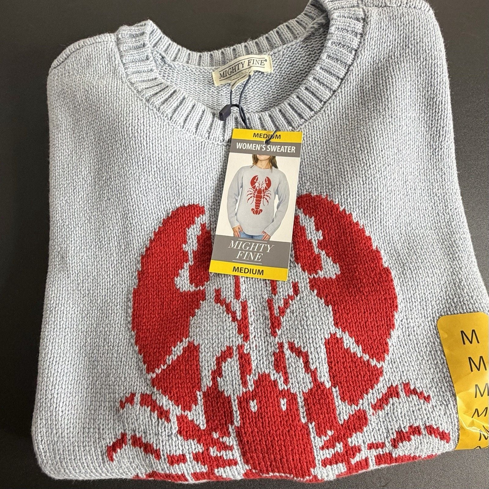 Mighty Fine Light Blue Lobster Graphic Crewneck Knit Sweater Size M 8