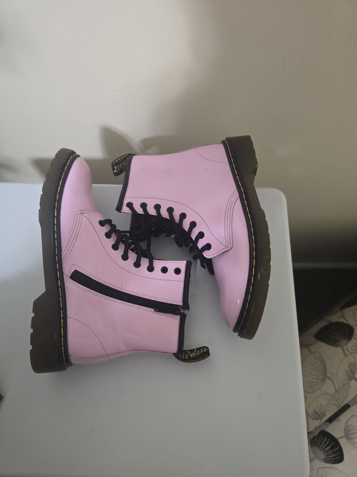 Dr. Martens Patent Leather Pink Combat 1460 Boots Bounce Kids Girls Size 3 9